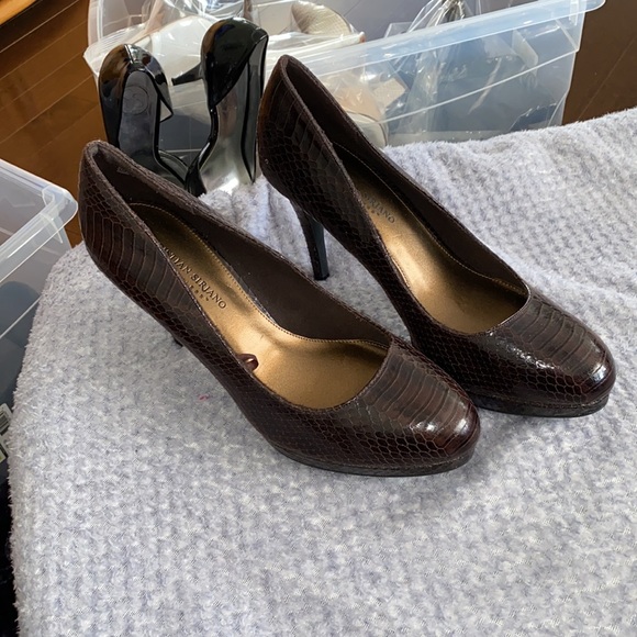 Christian Siriano Brown Faux  Snake Skin Stiletto Shoes - Picture 5 of 8